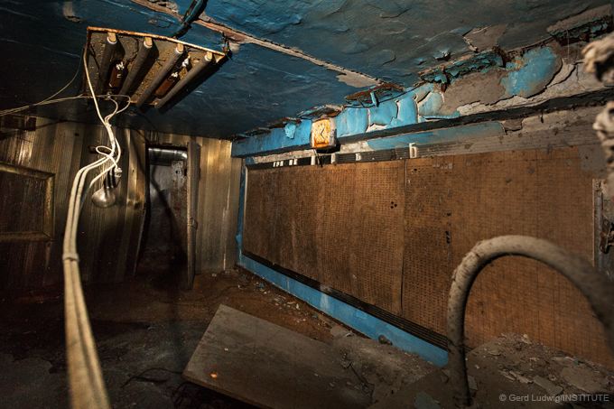 A rusty clock inside a room in reactor #4 indicates the time of the explosion on April 26, 1986