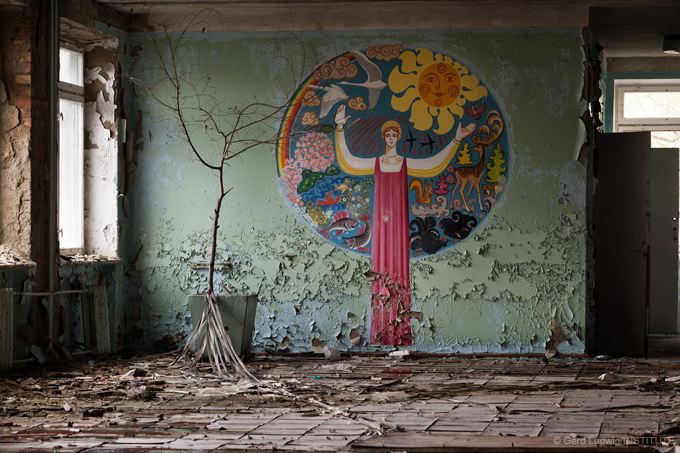 Nineteen years after the accident, schools and kindergarten rooms in Pripyat are decaying